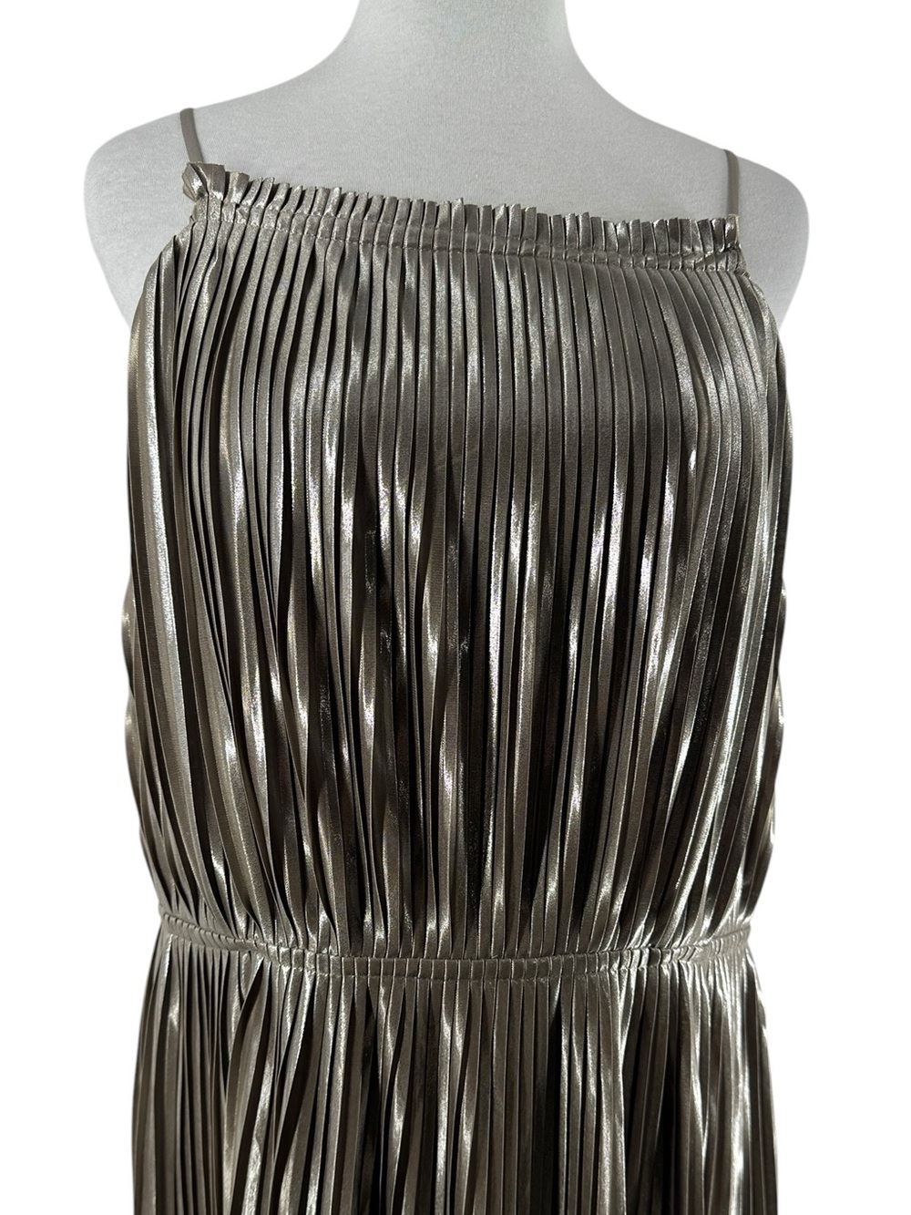 Banana Republic dress Metallic Pleated High Neck Strap Fit & Flare holiday sz 14 - Picture 10 of 12